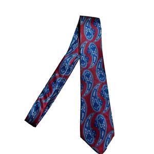 Christian Dior Silk Paisley Print Red & Blue Tie